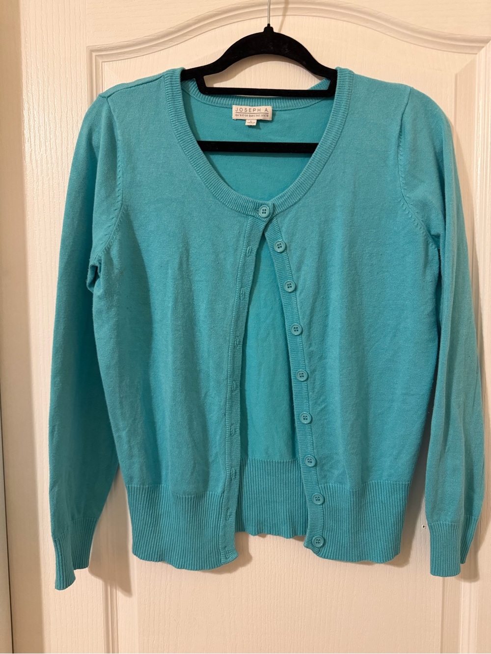 Joseph A. Turquoise Button-Front Crewneck Cardigan
